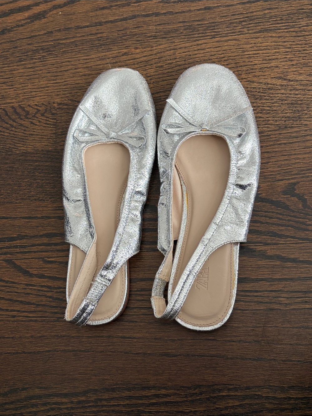 Zara Silver Metallic Slingback Ballet Flats for Kids